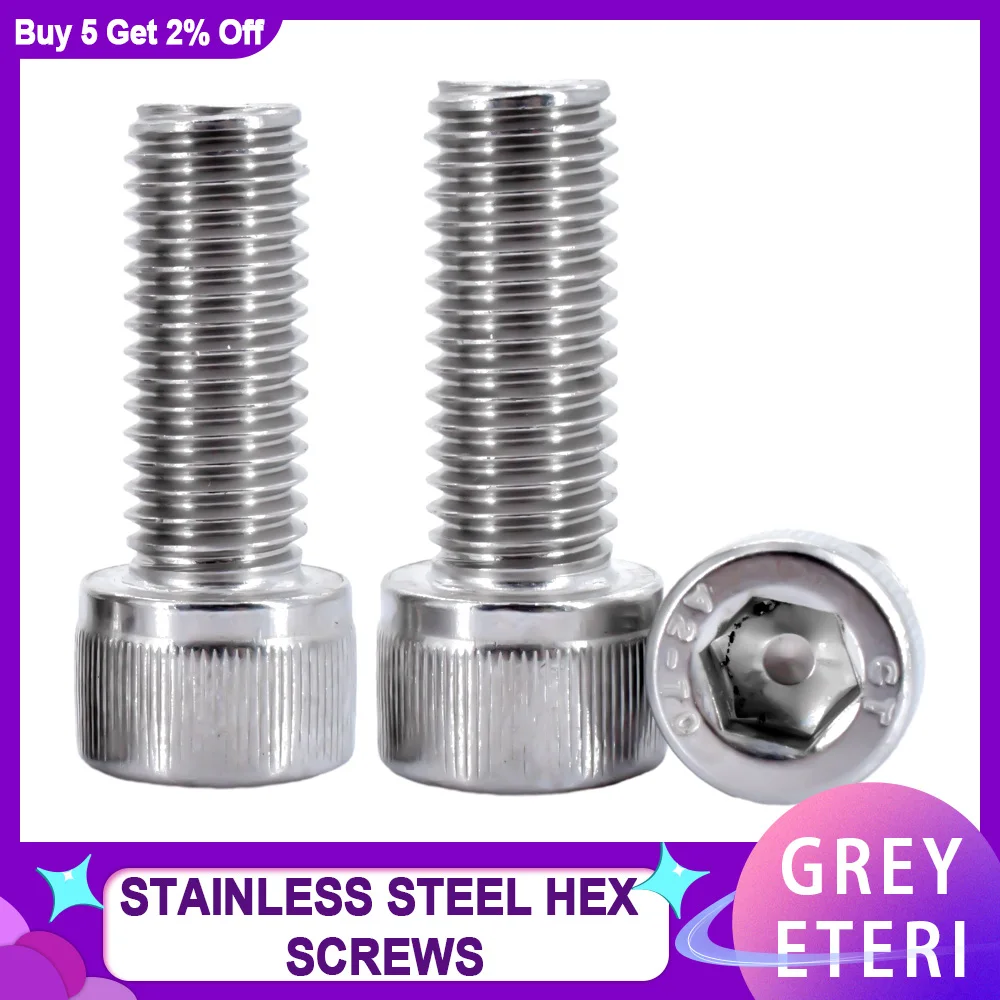 2-80pcs 304 Stainless Steel Hexagon Hex Socket Screw DIN912 M1.6 M2 M2.5 M3 M4 M5 M6 M8  Head Cap Allen Bolt Screw