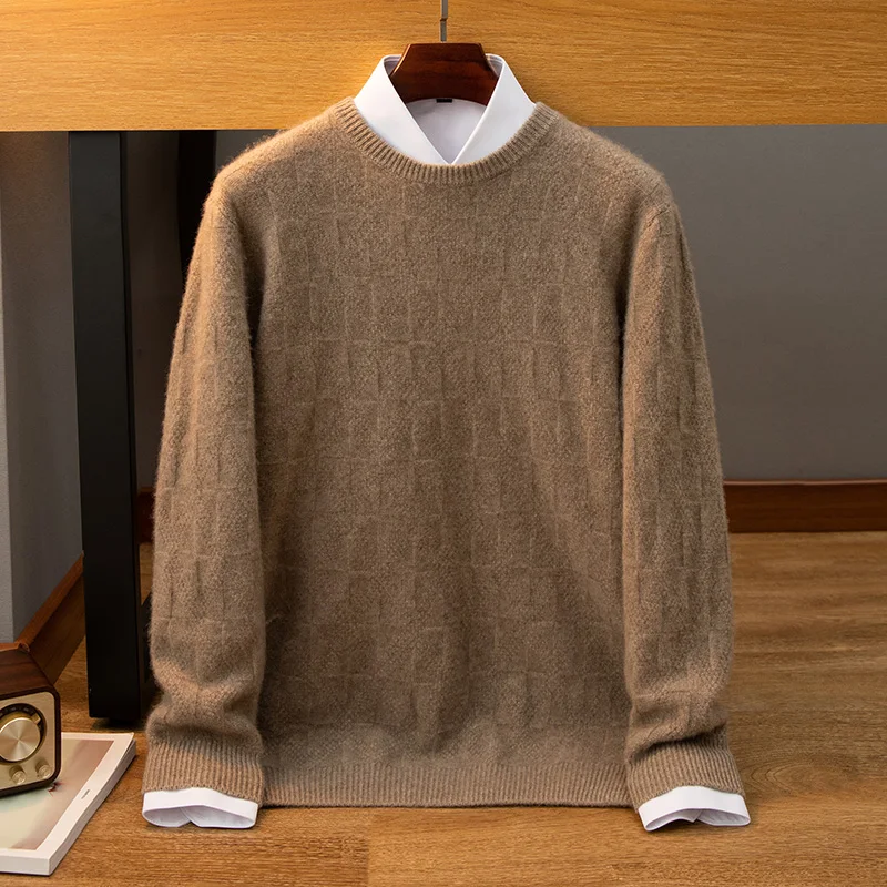 Square autumn and winter new 100% cashmere men's o neck sweater loose fashion pullover slim warm knit solid color long sleevetop