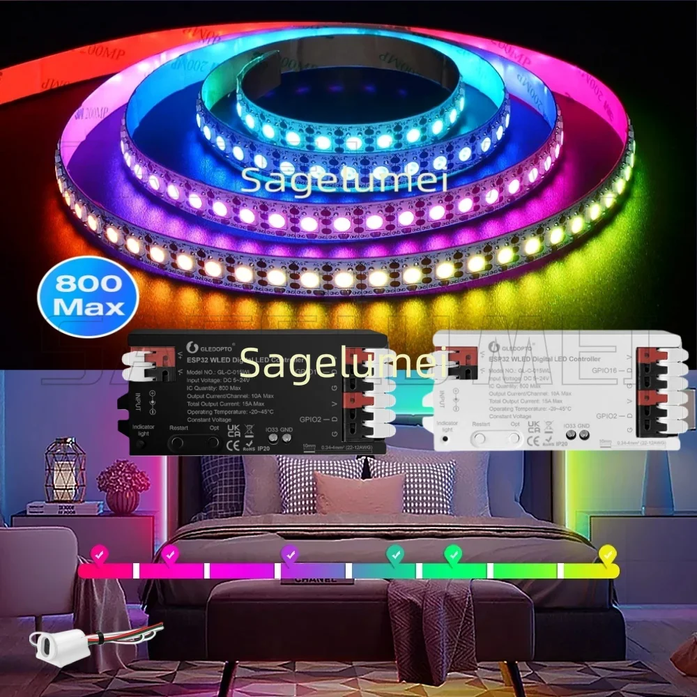 

ESP32 RGBIC GLEDOPTO WLED Светодиодный контроллер Светодиодная лента Динамическое освещение ИК-переключатель Датчик Триггер жестов WS2811 SK6812