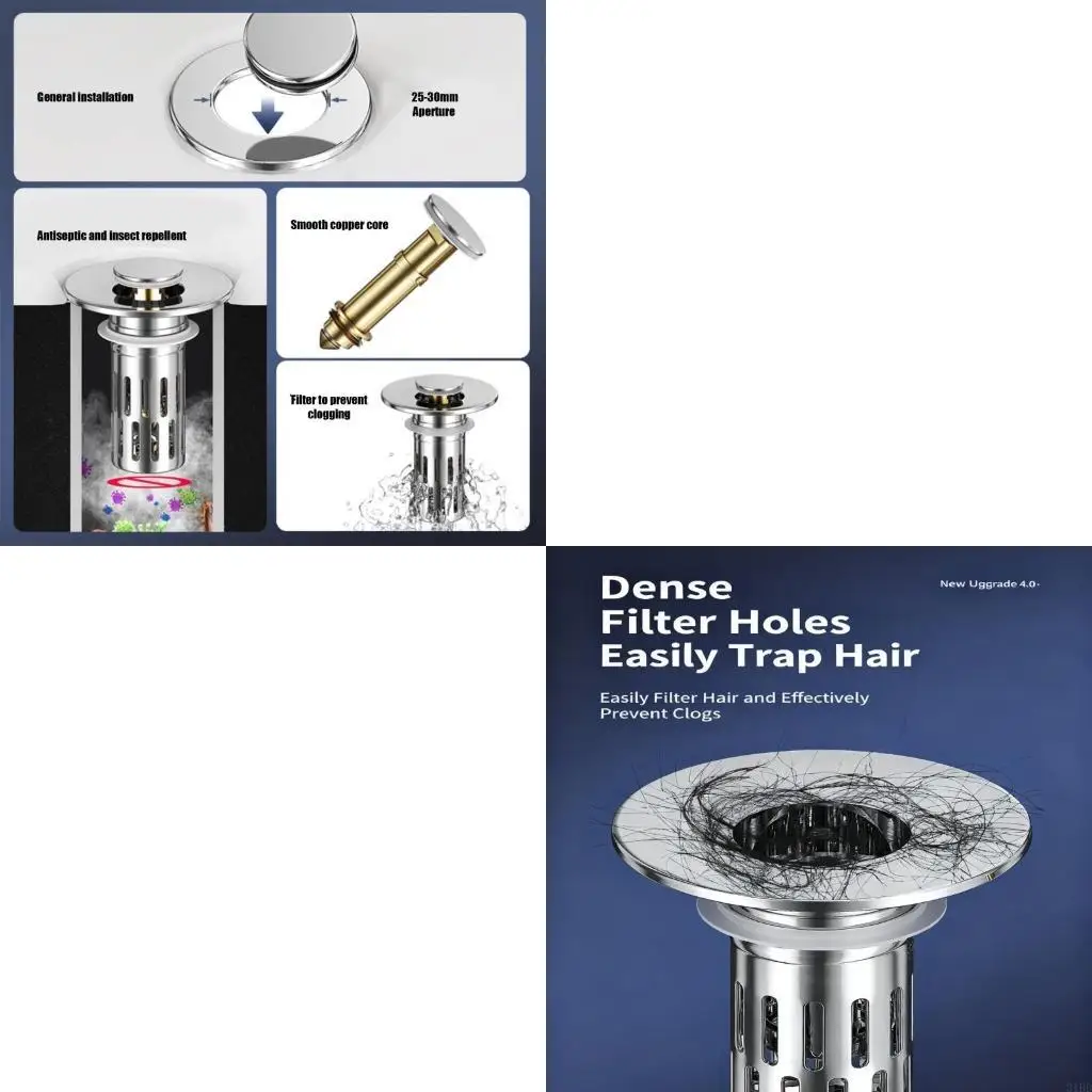 

2pack Efficient Bathroom Sink Stoppers Featuring Poping Up and Strainer Simple Setups Daily Cleaning