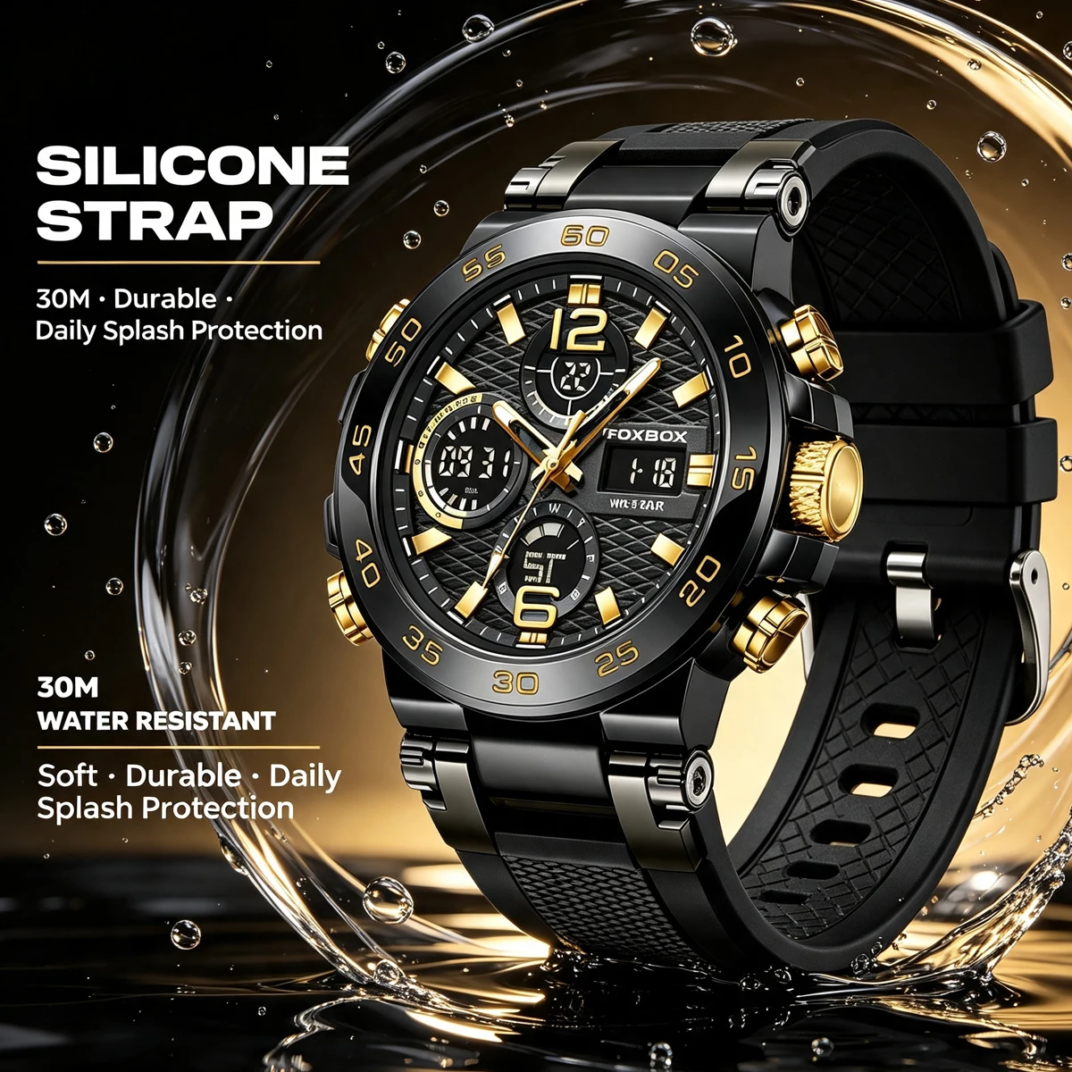 FOXBOX Fashion Luxury 2026 Men's Calendar Sports Waterproof Quartz Watch Business Casual Digital Watch Silicone Watches ﻿