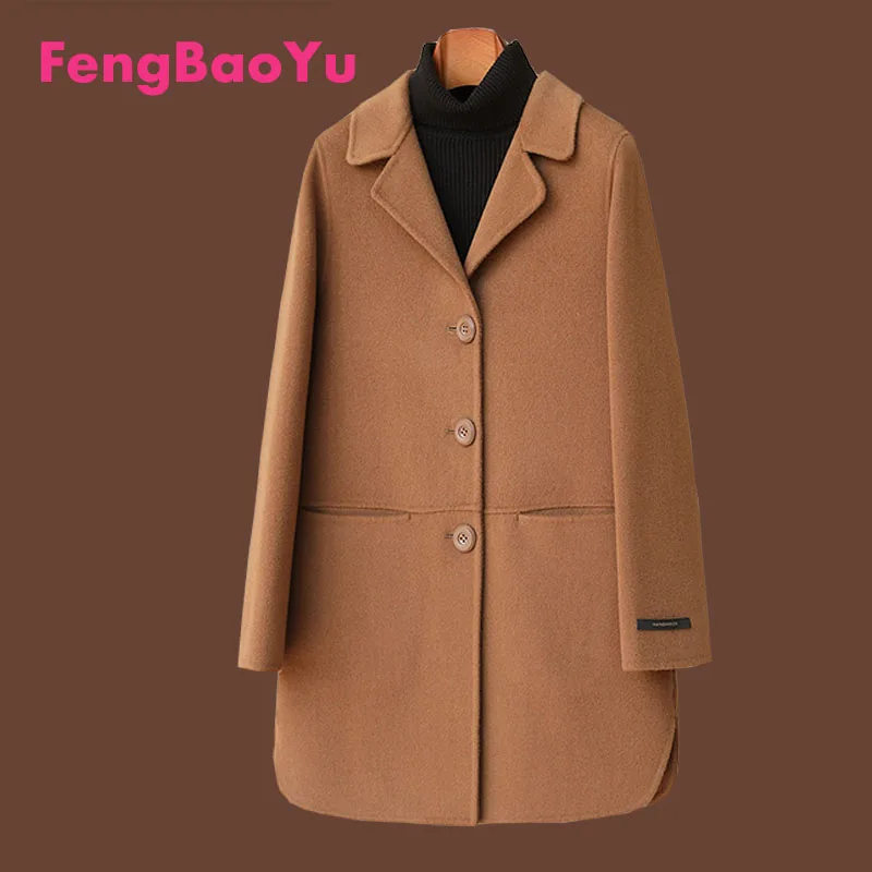 

Fengbaoyu Autumn and Winter Ladies Double-sided Cashmere Coat High-end Double-sided Middle-aged Camel Coat Elegant Pure Wool