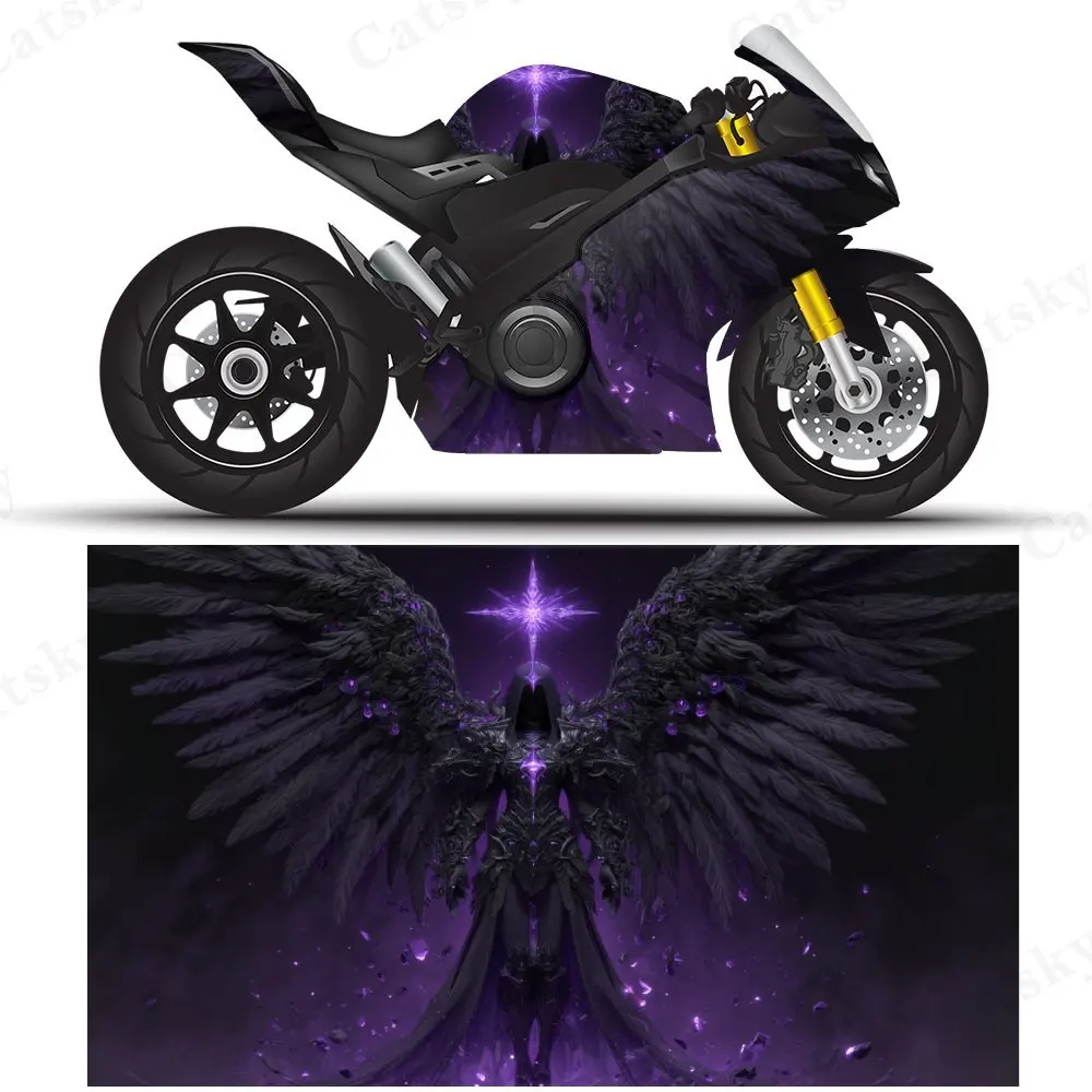 

Dark Angel with Purple Aura and Big Black Wings Motorcycle Film Stickers, Durable PVC Adhesive Decals for Motorcycle Customizati