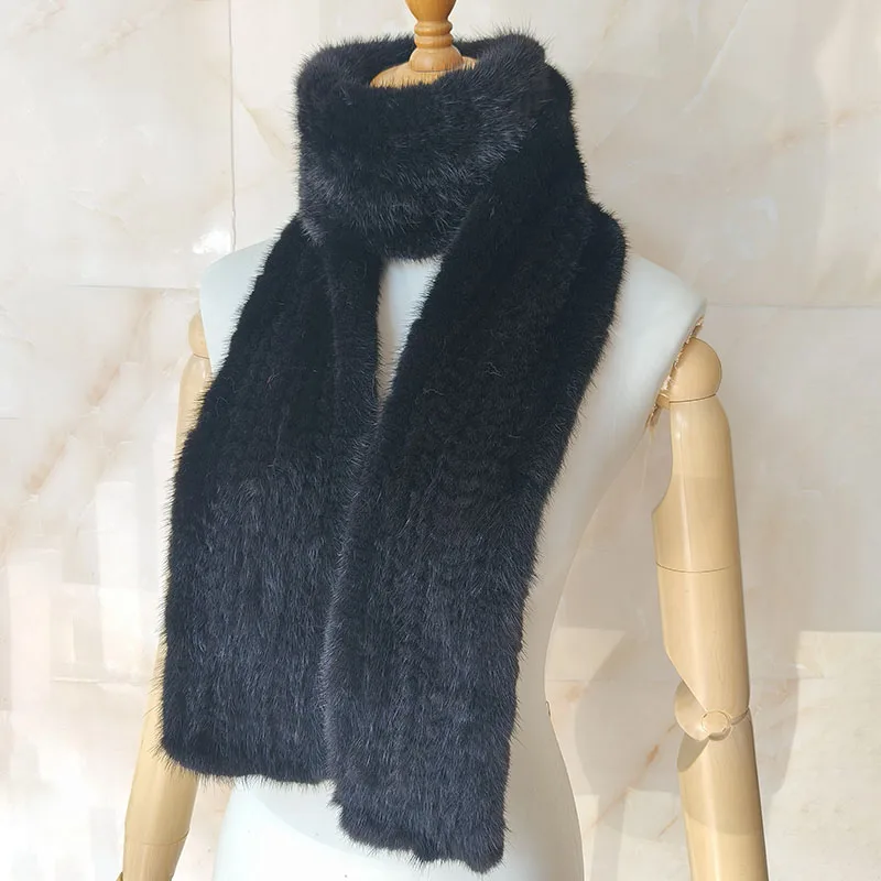Sales Women Winter Luxury Real Mink Fur Scarf Long Fashion Thick High Quality Warm Knitted Genuine Mink Fur Scarves