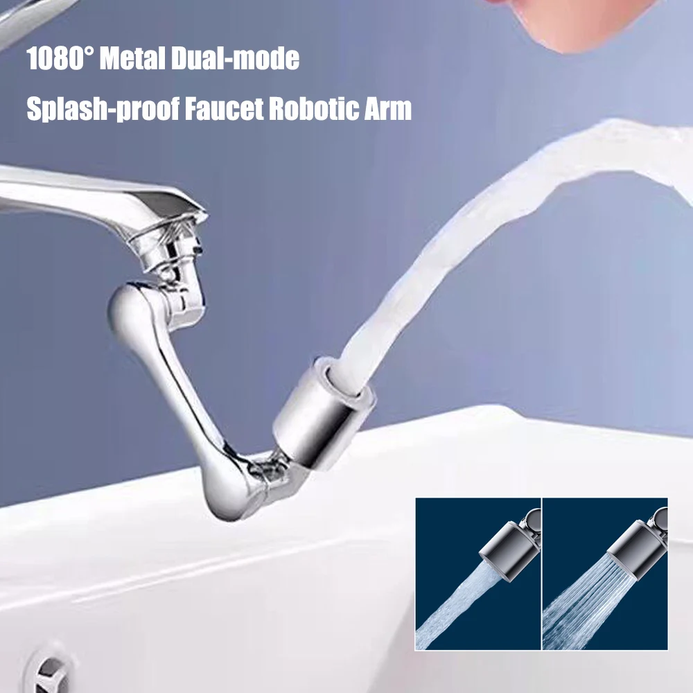 1080° Rotation Universal Metal Faucet Extender Dual Mode Sprayer Head Kitchen Faucet Robot Arm Extension Bathroom Tap Aerator
