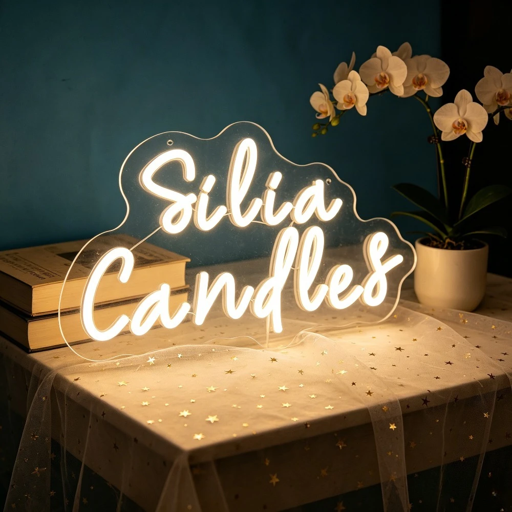 Silia Candles Personalized Neon Sign LED Light for Aromatherapy Room Decor USB Rechargeable Wall Art Sign Candle Shop Display