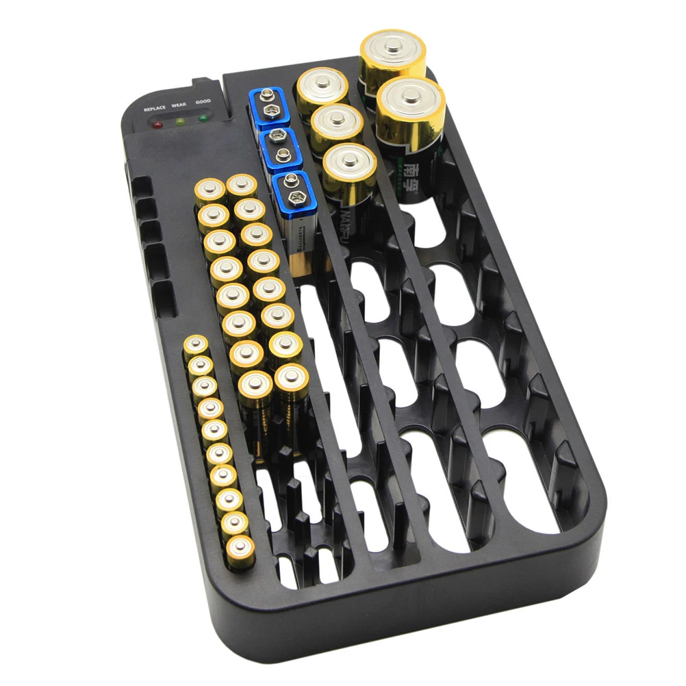 

Storage Organizer With Tester Wall Mountable Durable Plastic Holder For Aaa Aa 9V Button Cells Sturdy