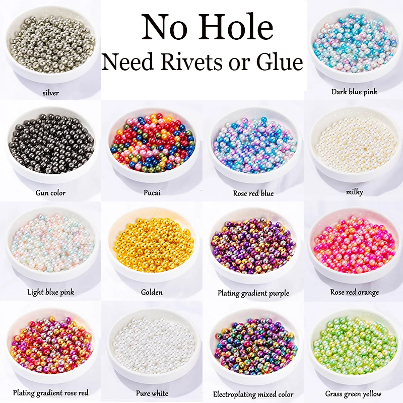 

No Hole Round ABS Imitation Pearl /Round Plastic Acrylic Beads for Clothing Bag Shoes Decoration DIY Craft Making