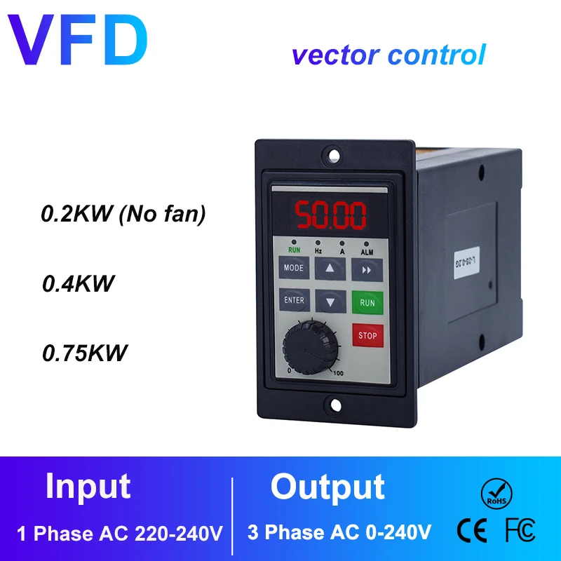 AC Motor Drive 400W 750W RS485 VFD Mini frequency converter three-phase 220V Inverter