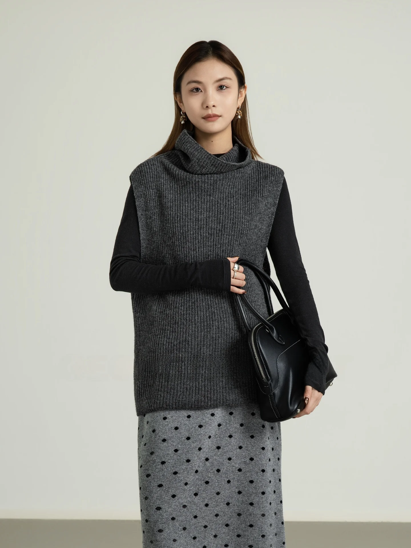 

Soft Geometric Mohair Knitwear Casual Svel Loose Fit High Collar Sweater for Women Daily Wear Comfortable Breathable