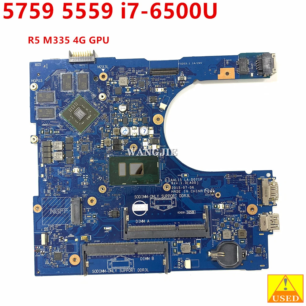 

FOR Dell Inspiron 5759 5559 Laptop Motherboard F1J0W 0F1J0W CN-0F1J0W AAL15 LA-D071P W/ i7-6500U CPU and R5 M335 4G GPU