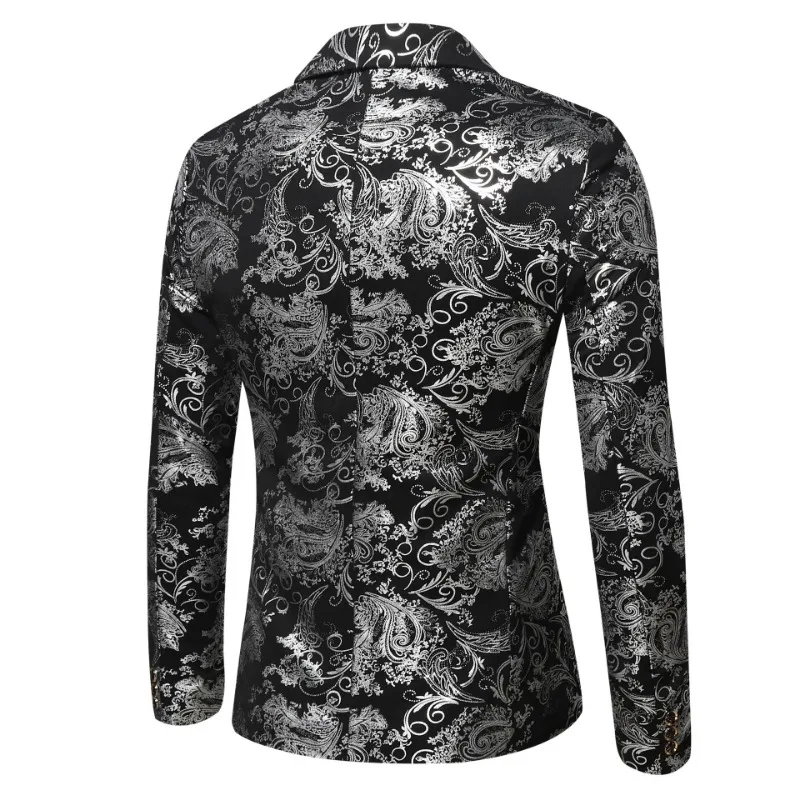 2 Colors!2023 Autumn New Men\'s Slim Fit Casual Silver Stage Performance Suit Printed Jackets Mens Blazer Jacket