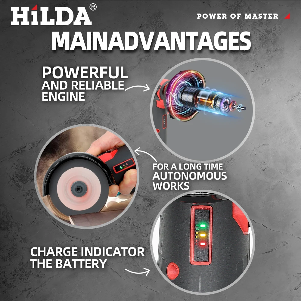 HILDA 12 V Mini-Winkelschleifer, Auto-Reparatur-Bürstenmotor, wiederaufladbar, zum Schneiden von Diamanten, kabelloses Elektrowerkzeug, Polieren und Schleifen – Detail 9