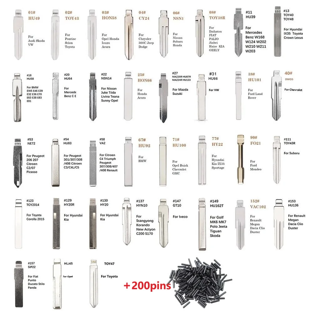 

175pcs/set Car key Blank Flip Folding Remote KD Key Blade Key Embryo (35 Type Set)