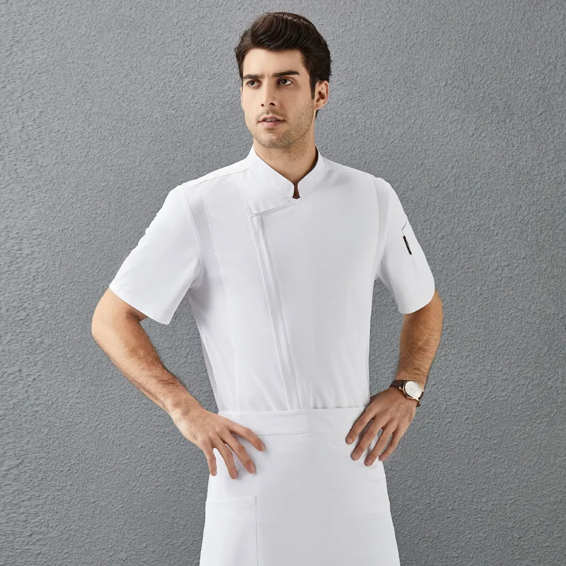 Uniforme de Chef transpirable para hombre, ropa de manga corta con estampado y bordado, para Hotel, restaurante, comedor, cocina, Verano