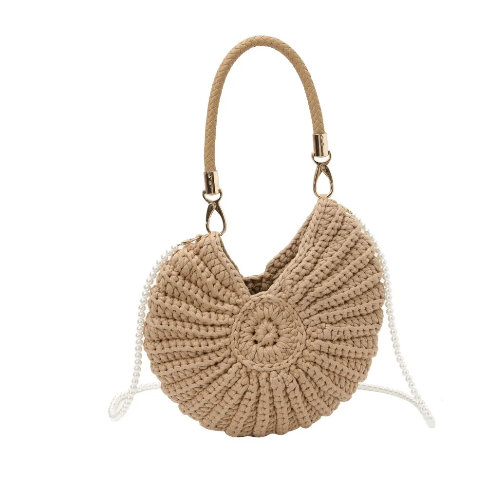 

Korean Style Conch Knitted Bag Shell Woven Weave Crochet Tote Bag Braided Solid Color Pearls Chain Crossbody Bag Ladies/Girls