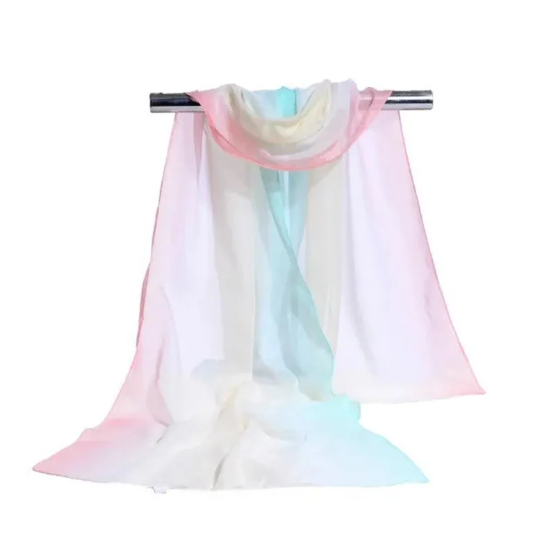 160*50cm New Fashion woman  Color gradient chiffon scarf wild shawl sunscreen Flower floral girl scarf scarves