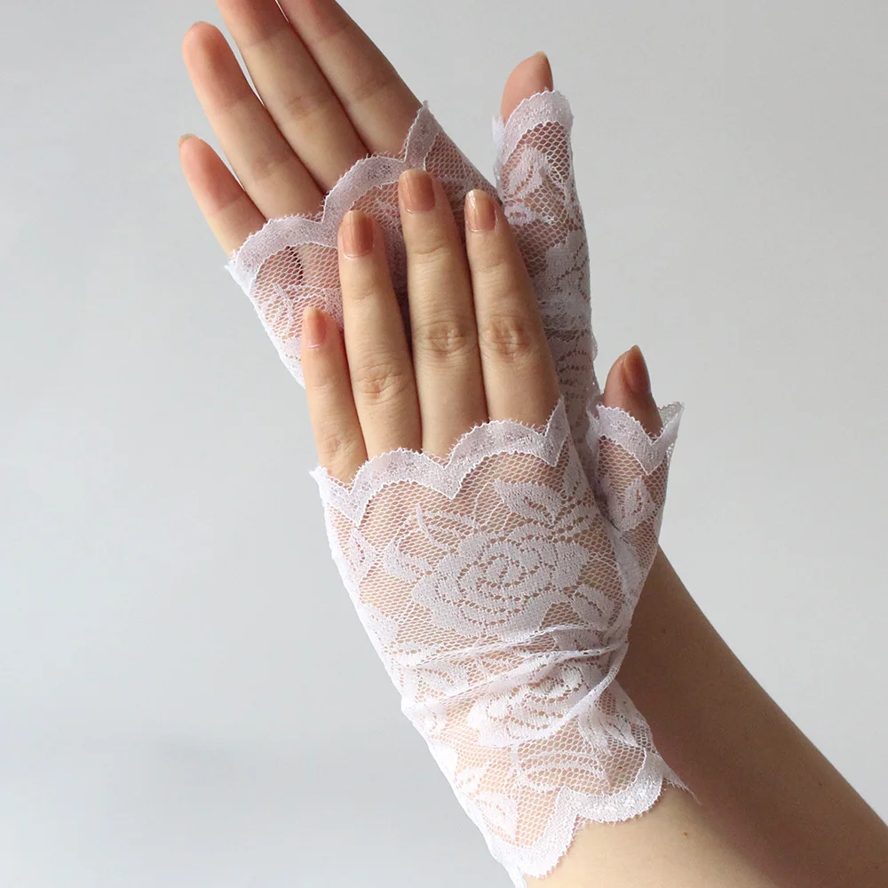 Wedding Women Short Lace Gloves Gothic Fancy Dress Party Fingerless Gloves Summer Outdoor Ladies Driving Sunscreen Gloves image 2