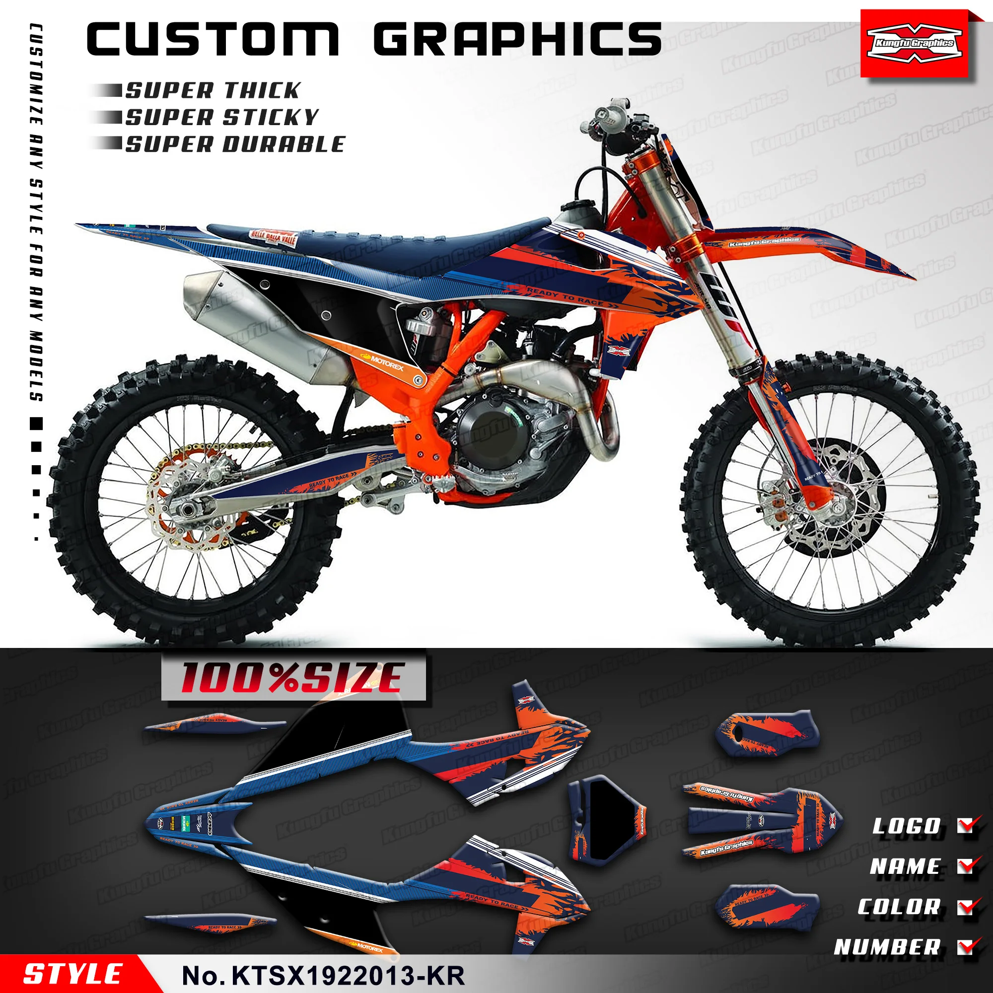 ملصقات رسومات الكونغفو MX شارات إندورو لـ KTM 125 150 250 350 450 SX XC EXC XCW 19 20 21 22 23، KTSX1922013-KR