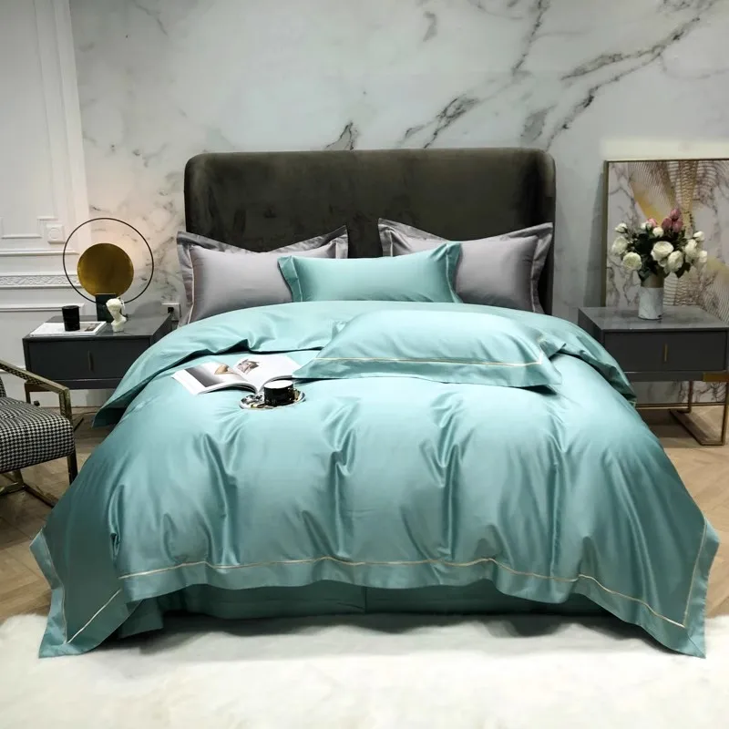 

2024 Newest Long-staple Cotton Four-piece Bed Linen Newest Plain Color Cotton Bedding Simple Nordic Style Fashion Green Color