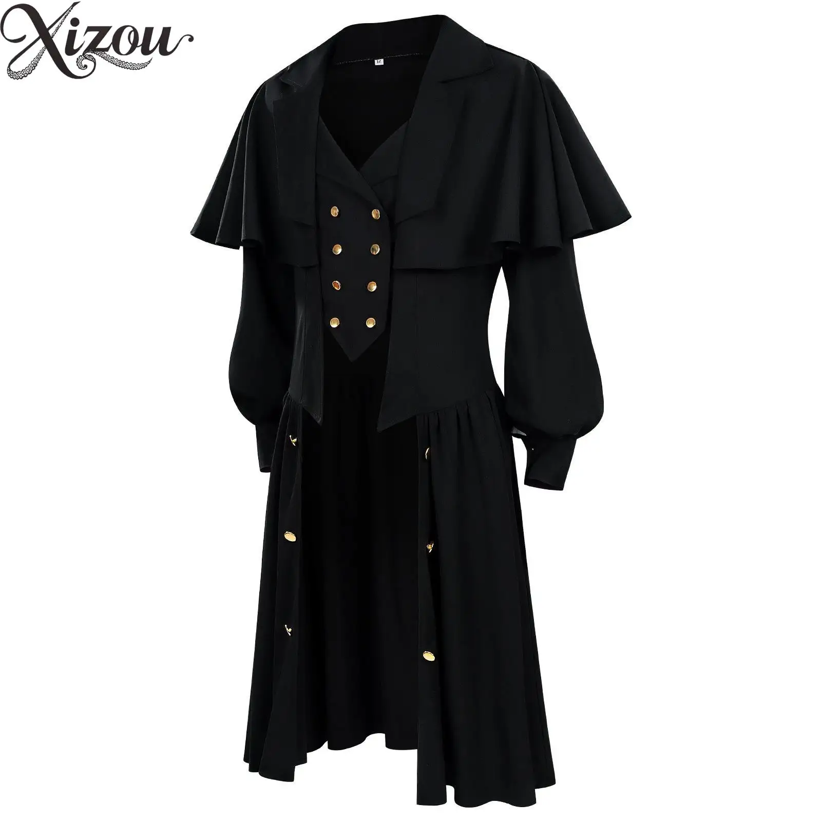 Victorian Steampunk Gothic Trench Coat Medieval Gentleman Mid‑Length Outerwear Cape Lapel Double Breasted Retro Cosplay Jacket
