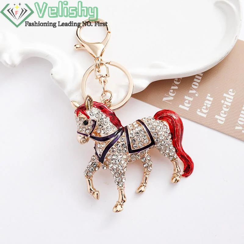 موضة الحصان المهر المفاتيح النساء الرجال الحيوان حجر الراين كريستال كيرينغ حقيبة قلادة لسيارة مجوهرات هدية السنة الجديدة #5
