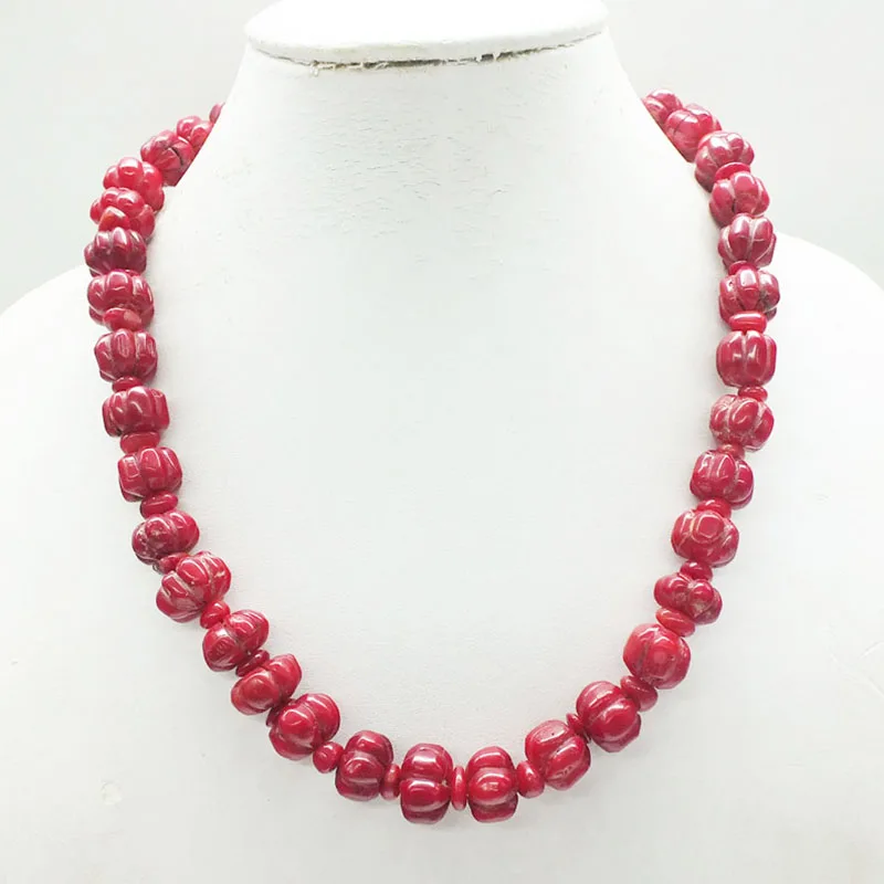 

12MM pumpkin shape antique natural red coral necklace. Classic bridal wedding jewellery 19"