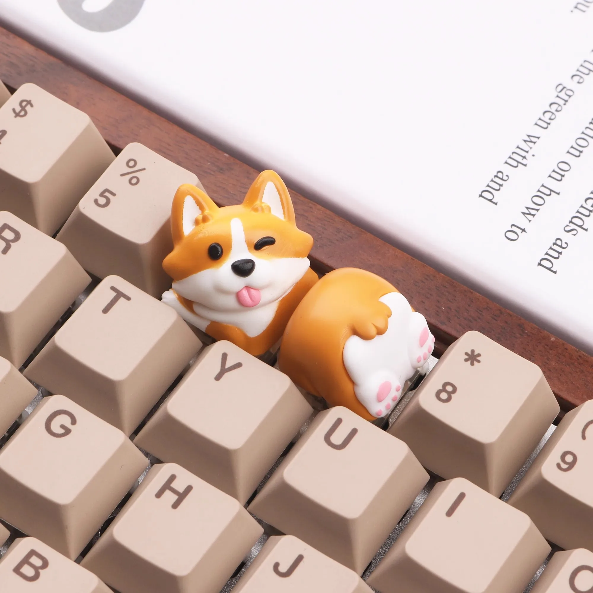 Corgi Resin Keycap Shiba Inu glutei portachiavi dipinto a mano creativo carino copritasti tridimensionali per tastiera meccanica