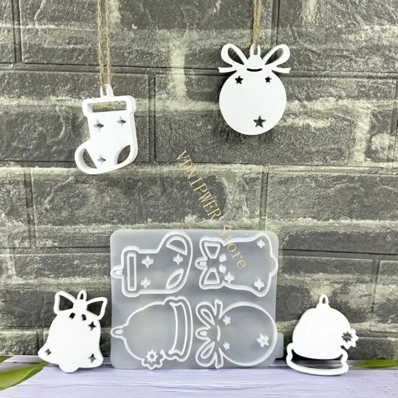 قوالب تماثيل من درجة الغذاء، نسيج من السيليكون تحت عنوان عيد الميلاد لصياغة الزينة ومستلزمات حفلات العطلات D08E #4