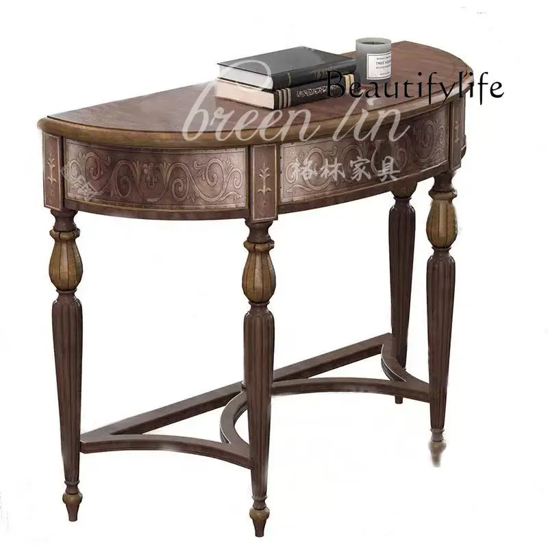 Retro semi-round entrance table, several cabinets, corridor entrance table, modern simple solid wood foyer table