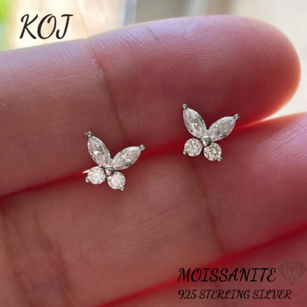 KOJ 1PC 925 Sterling Silver Moissanite Stud Earring Butterfly Chain Tassel Hypoallergenic For Women Everyday Wear Gift