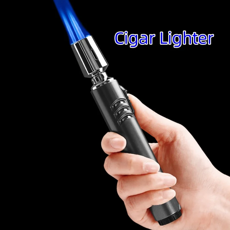 New Cigar Lighter Direct Blue Flame Viewing Window Portable Creative Many Function Windproof Lighter Men's Smoking Accessories