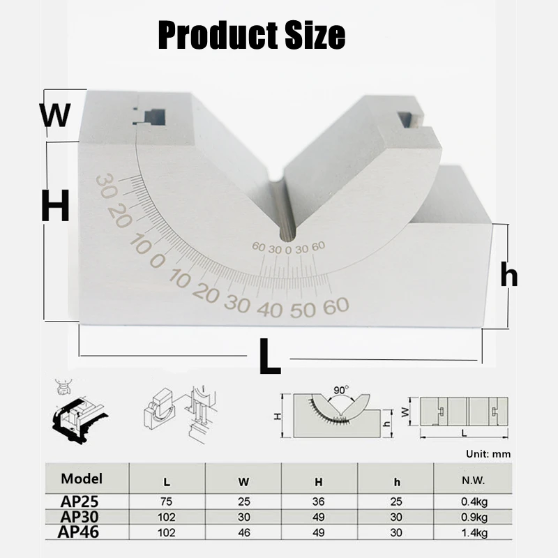 Imagem -03 - Precisão de Fresadora Almofada Ajustável 30 60 Medidor de Ângulo Debugge v Bloco Angler Top Tool Ap25 Ap30 Ap46 para Medição Peças de