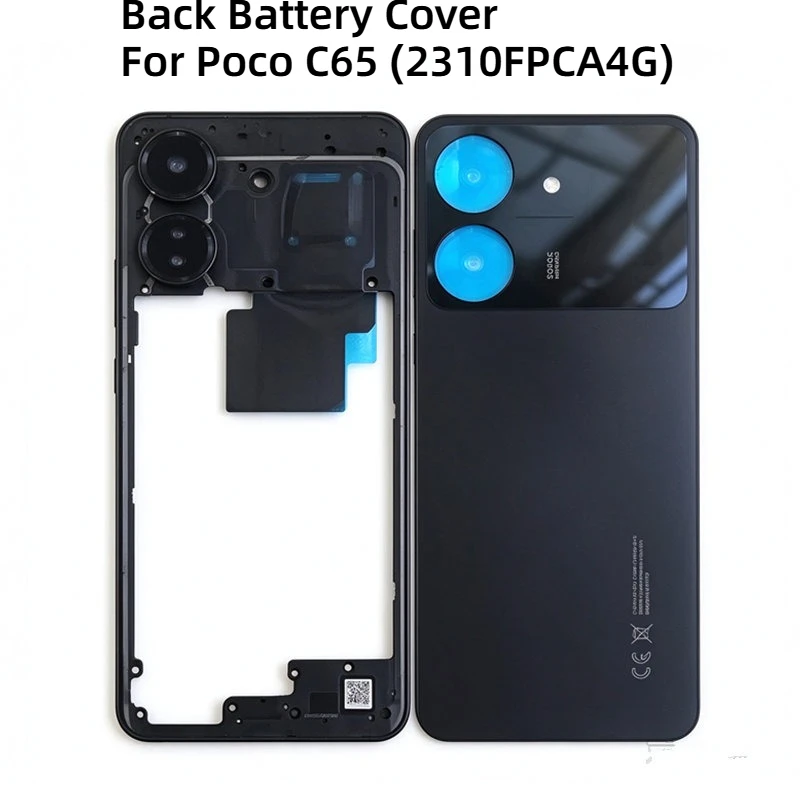 Full Housing for Xiaomi Poco C65 (2310FPCA4G) Back Cover+Middle Frame+Side Key+Camera Glass Lens