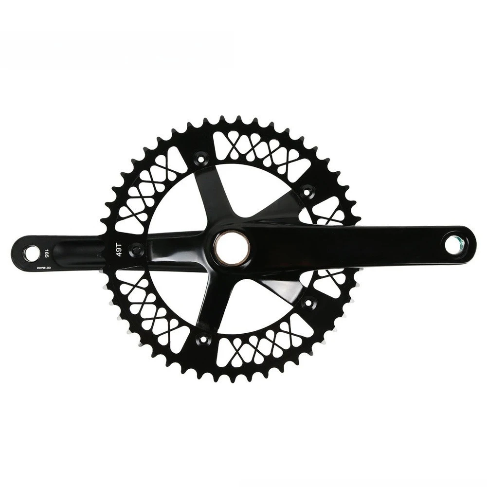Aluminum Alloy Hollow Integrated Crankset 144BCD 49T Chainring Black CNC Lightweight For Fixed Gear Single Track Bike Parts