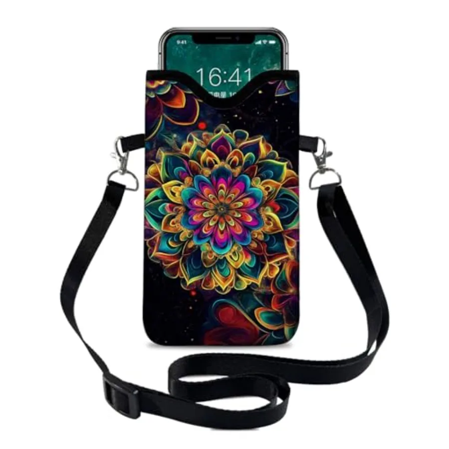 

Neoprene Cell Phone Sleeve Pouch Case Bag with Crossbody Strap Neck Lanyard for Women 7.1 X 3.9 in Floral