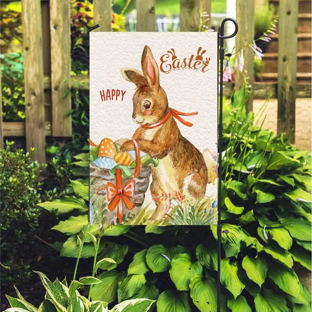 Joven Happy Easter Bunny Vertical Garden Flag Double Sided 12 x 18 Inch Spring Easter Rabbit Eggs Small Yard Garden Flags Ea yyi