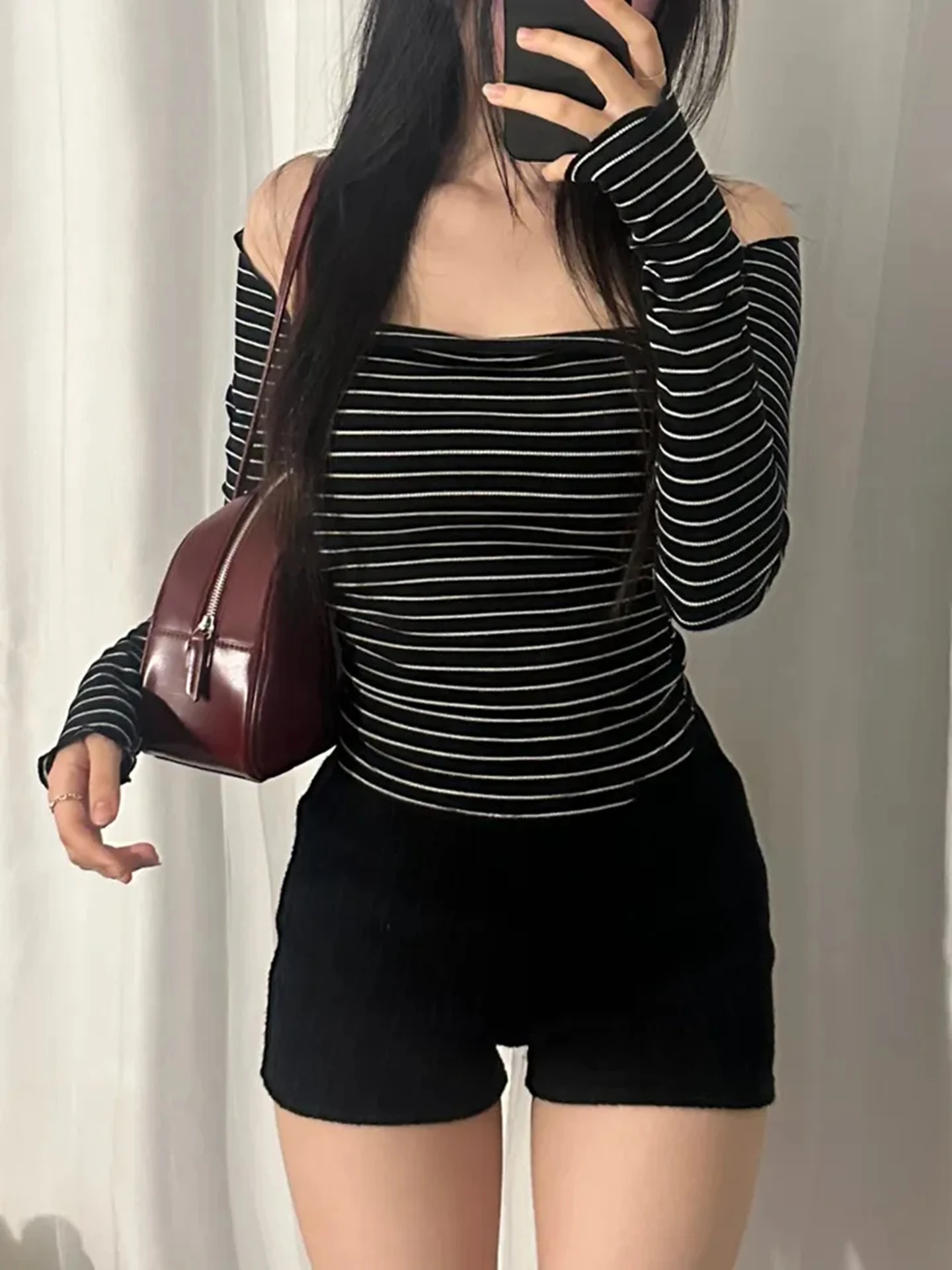 Dulzura مخطط موضة مثير أنيقة 2 قطعة بدلة علوية الرسن عارية الذراعين الدانتيل يصل بروتيل كم طويل شال مطابقة مجموعة نادي الحفلات