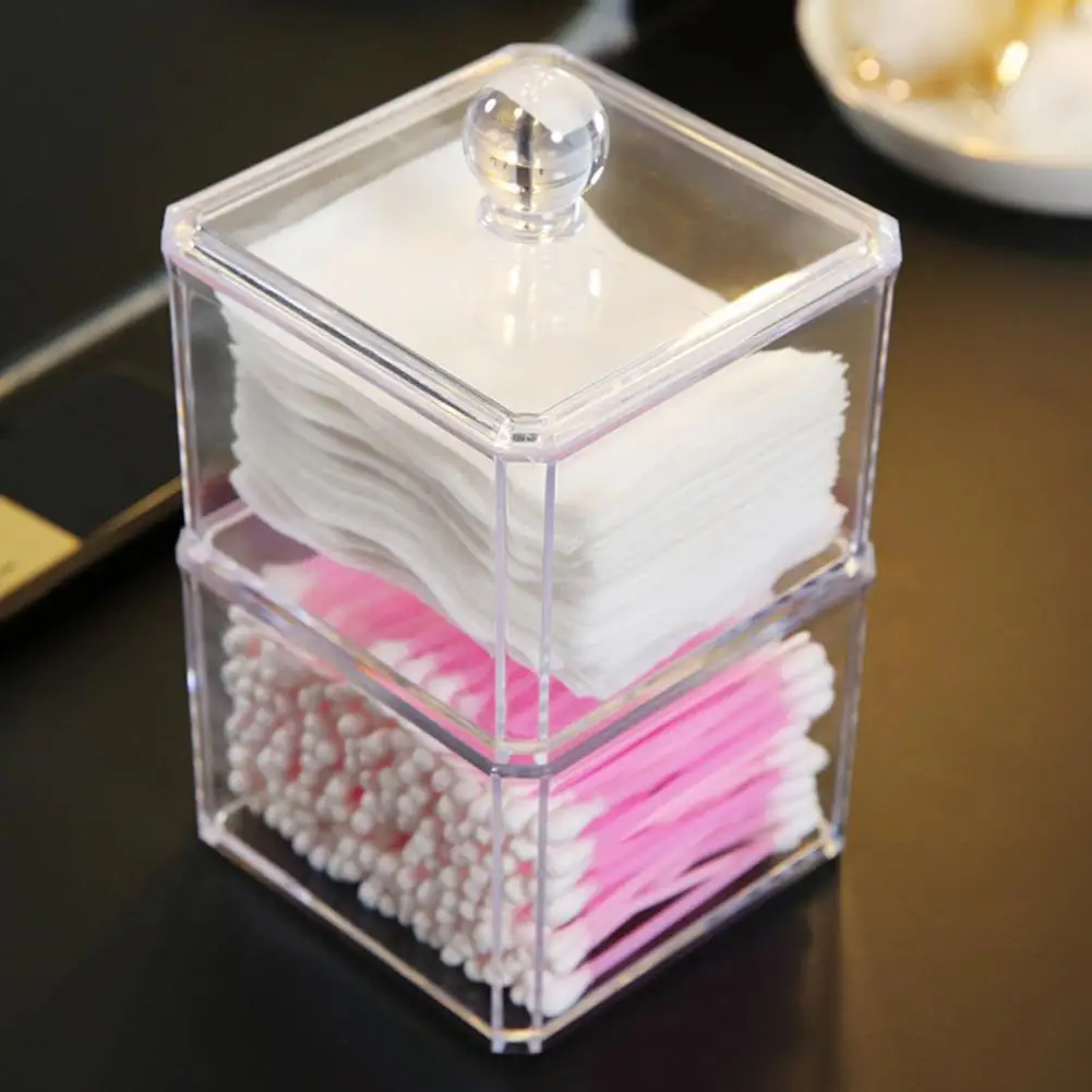 1Pc Stackable Bathroom Storage Box Portable Acrylic Storage Box with Lid Multifunctional Makeup Remover Cotton Swab Organizer