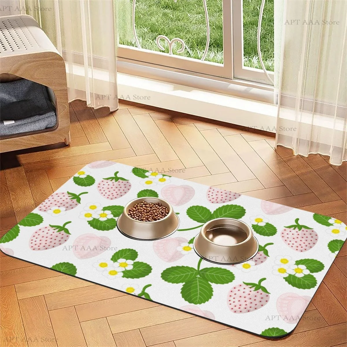 

Коврик для кормления домашних животных из свежей белой клубники с нескользящей резиновой подложкой, устойчивый к пятнам, диатомовая грязь, миска для собак и кошек