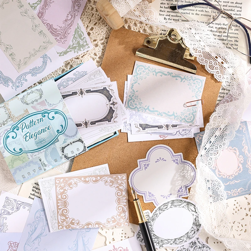 Mr. Paper,100pcs, Boxed Retro Minimalist Student Message Note Paper,decorative Scrapbook Material Can Write Border Card Paper