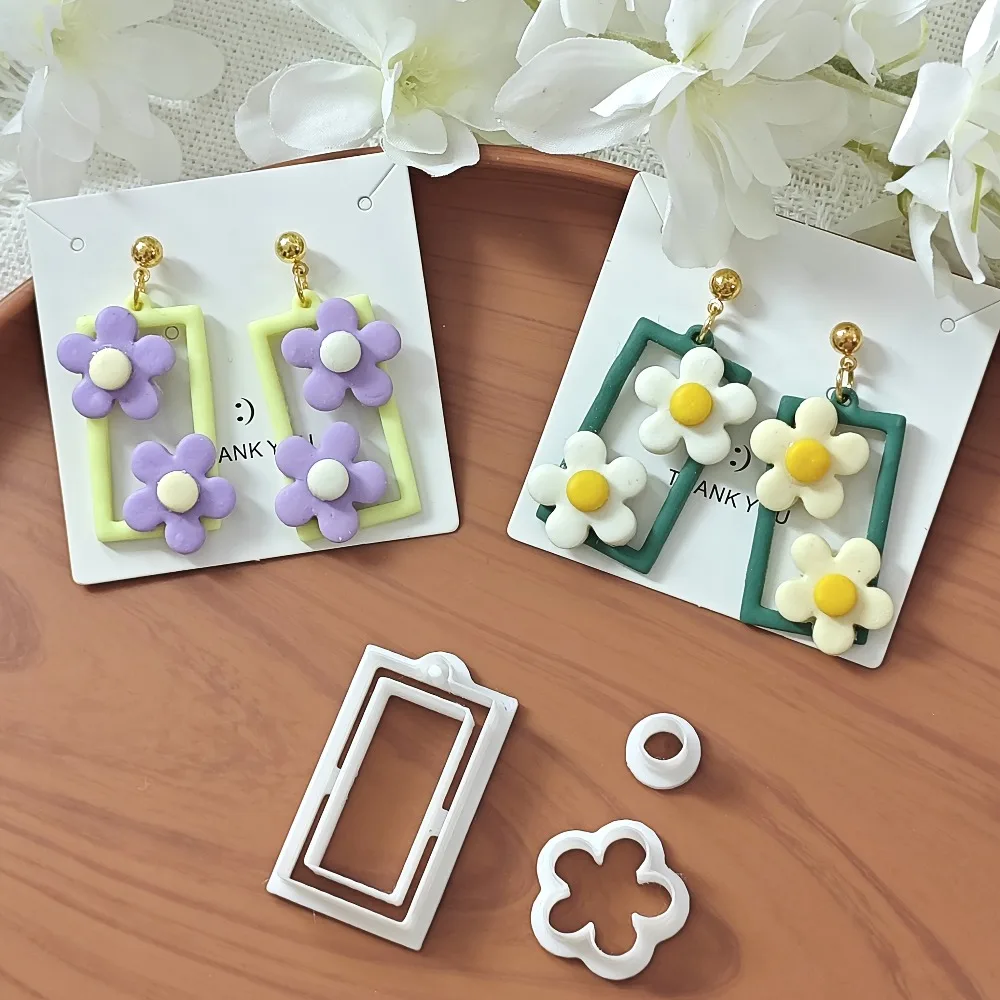 3Pcs Floral Abstract Face Frame Clay Cutters Polymer Clay Earring Molds for DIY Handmade Boho Jewelry Making Craft Supplies