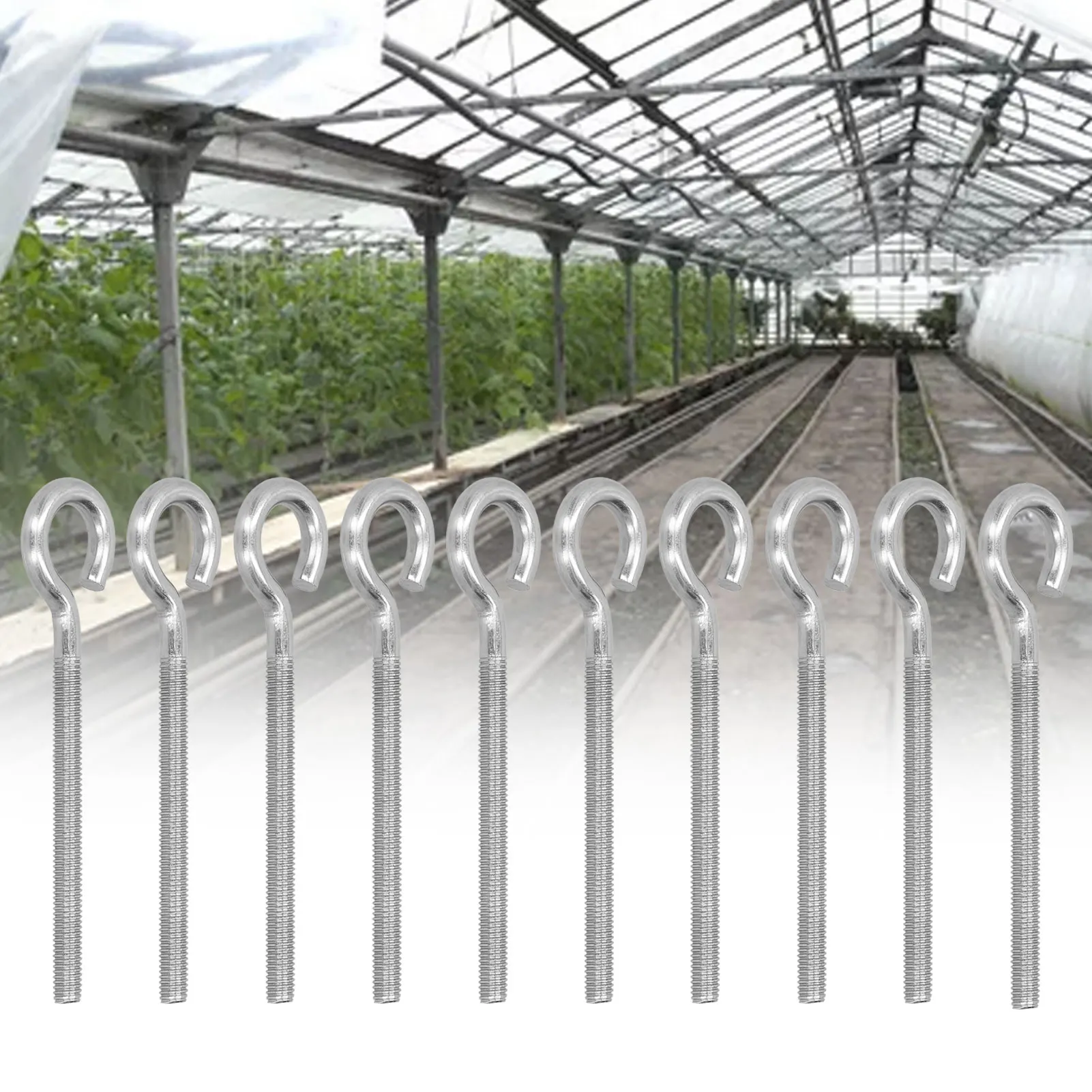 

10Pcs Hook M6 Ring Screw 304 Stainless Steel Fastener Greenhouse Shading Net Hanger Sunshade Fixing Tool