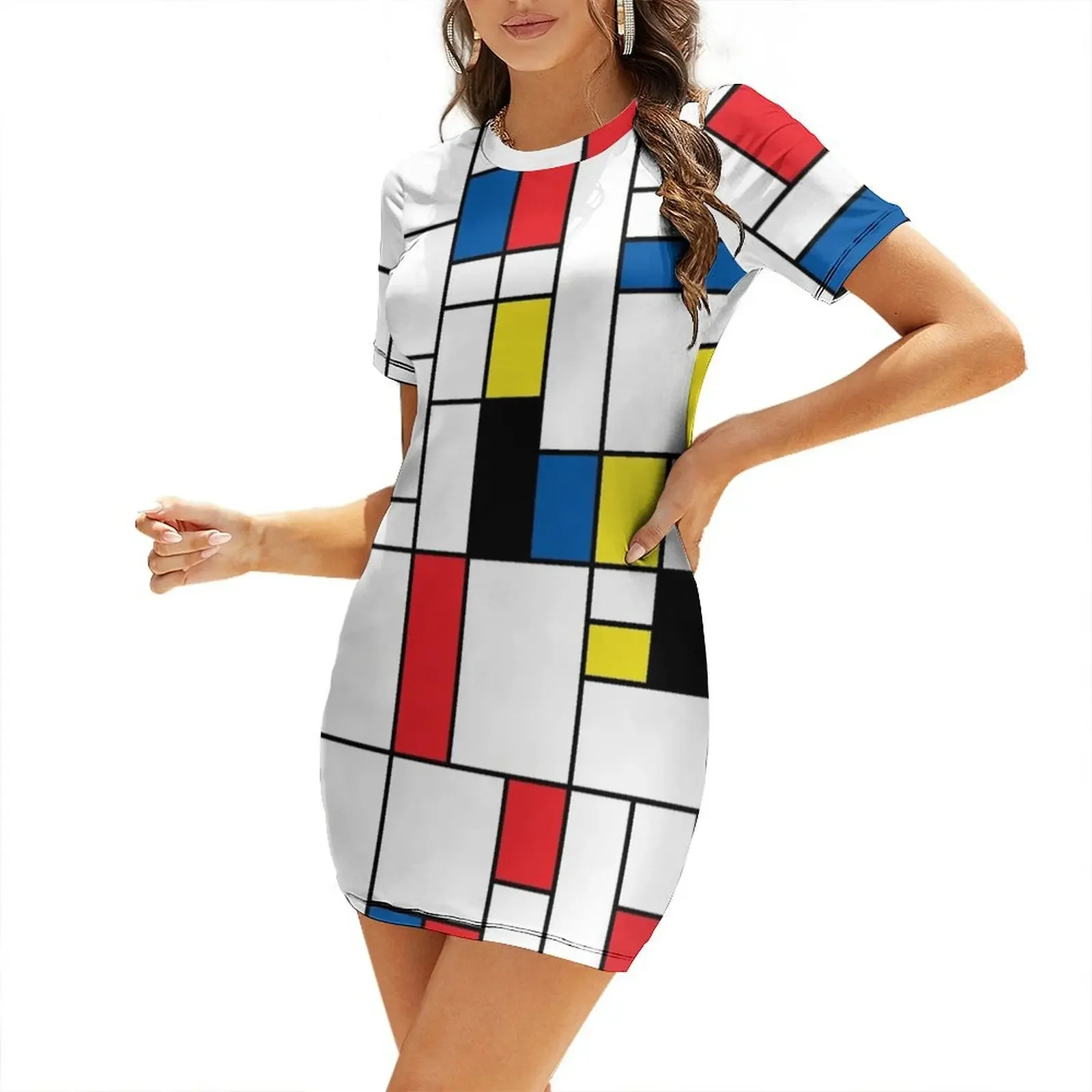

Mondrian Short-Sleeved Dress dress summer 2026 women party dress women elegant luxury elegant dresses for women clothes
