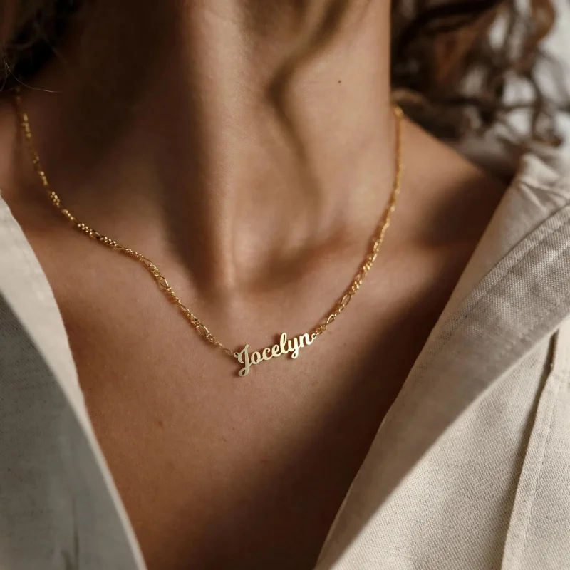 Custom Name Necklace With Figaro Chain，Personalized letter necklace，Personalized Gift，Birthday Gift for Her
