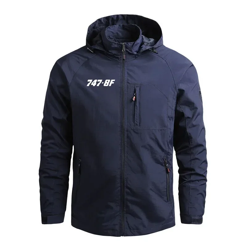 

747-8F Casual Hooded Flight Aviation Outerwear Windbreakers Lightweight Pilots Men Jackets Coats
