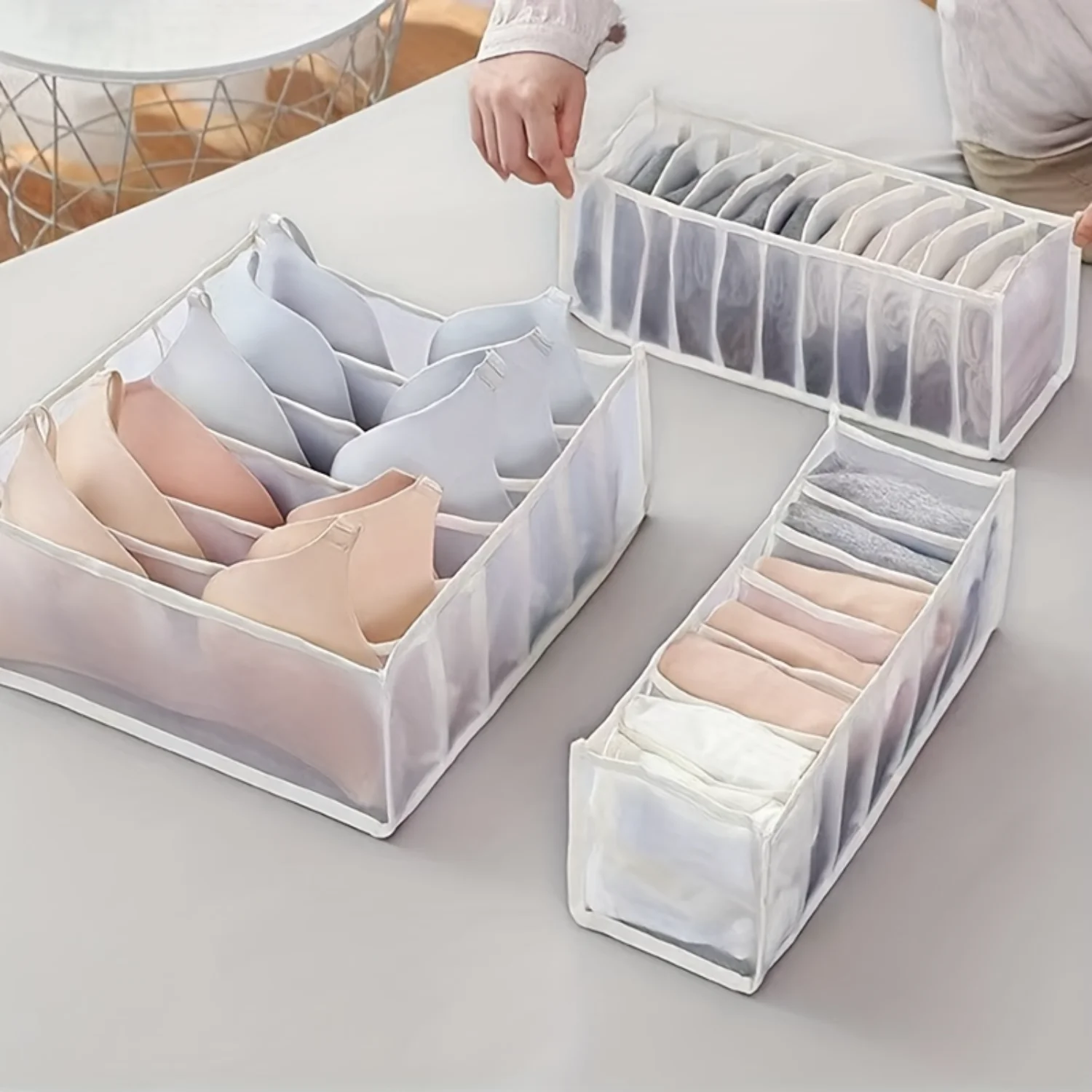 Drawer Organizer Set - Wardrobe Underwear Sock Holder - Mesh Washable Dresser Bins Box