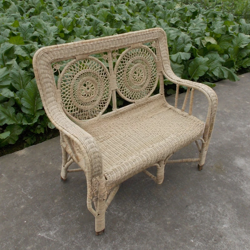 Furniture Two-Seat Rattan Bamboo Sofa Rattan Sofa Outdoor Garden Sofa  Rattan Chair