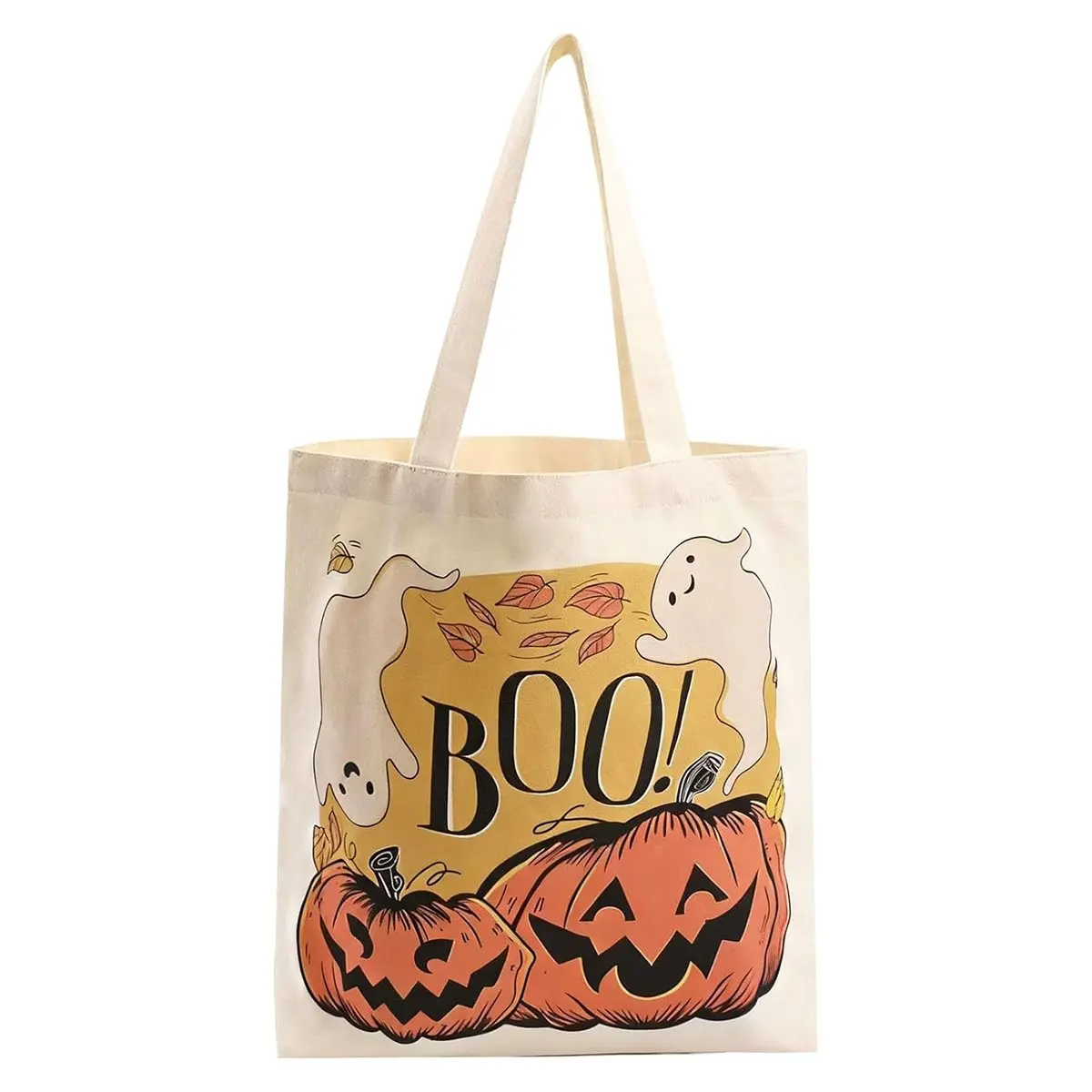 FTGT NEW Large Halloween Tote Bag Canvas with Festive Pumpkin Ghost Design for Trick-or-Treating