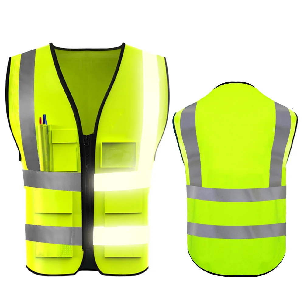 

Safety Vest with Reflective Strips For Engineer Construction Hi Vis 5 Pockets Outdoor Industrial Work Vest For Men